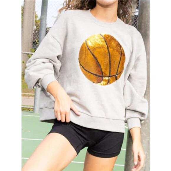 Basketball Round Neck Long Sleeve Sweatshirt - Picture 7 of 8